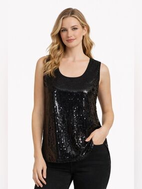 Vintage 90s Black Sequin Tank Top Minimalist Party Clubwear Women’s M